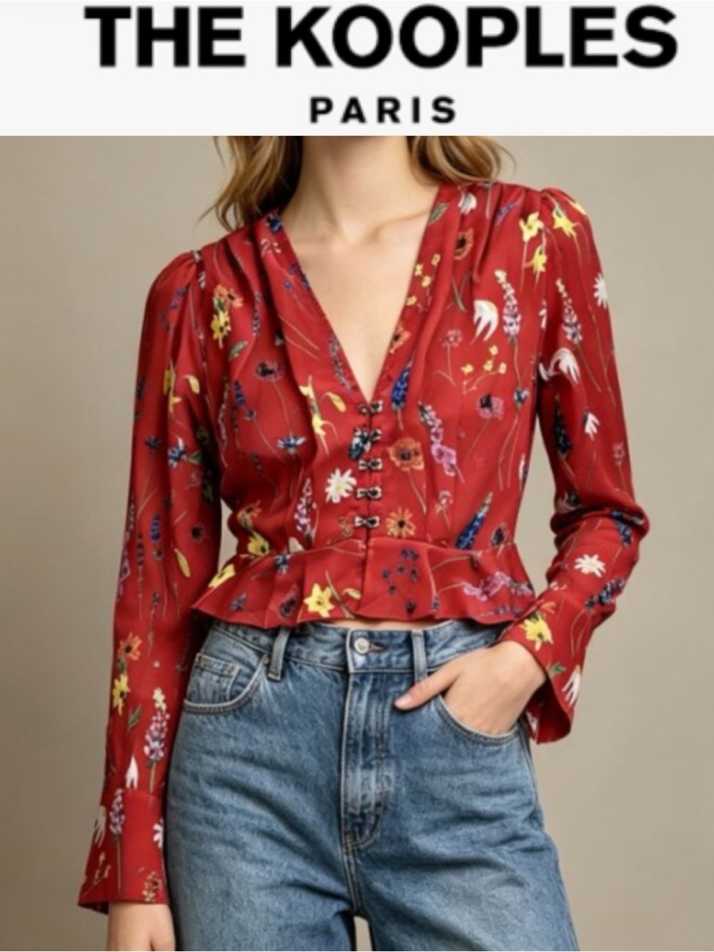 NWT THE KOOPLES SPRING BLOOM PLEATED PEPLUM FLORAL PRINT BLOUSE SIZE SMALL